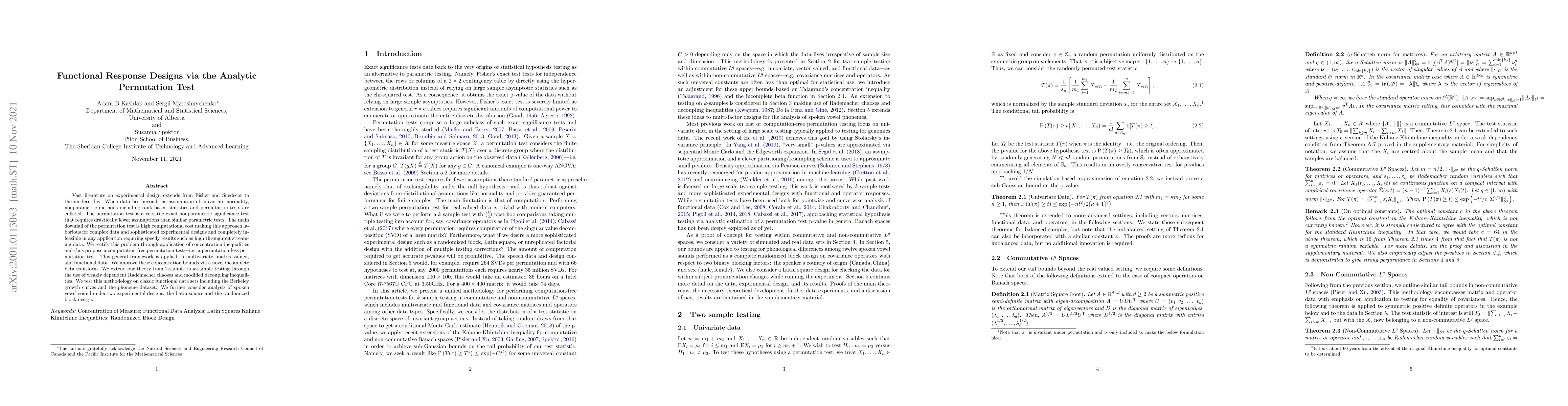Thumbnail for Functional Response Designs via the Analytic Permutation Test