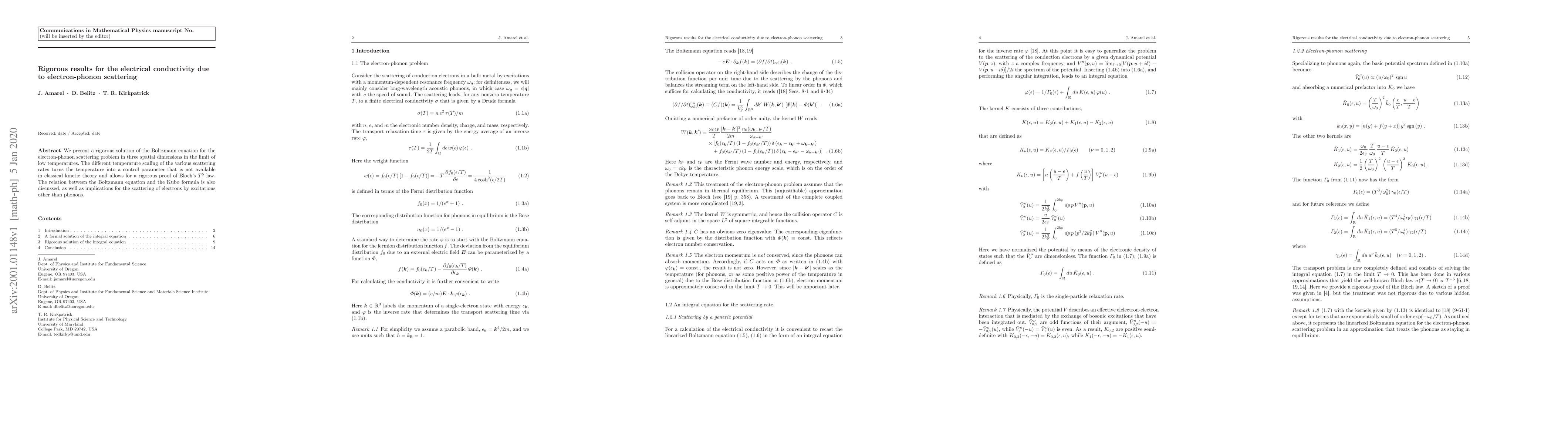 Thumbnail for Rigorous results for the electrical conductivity due to electron-phonon
  scattering
