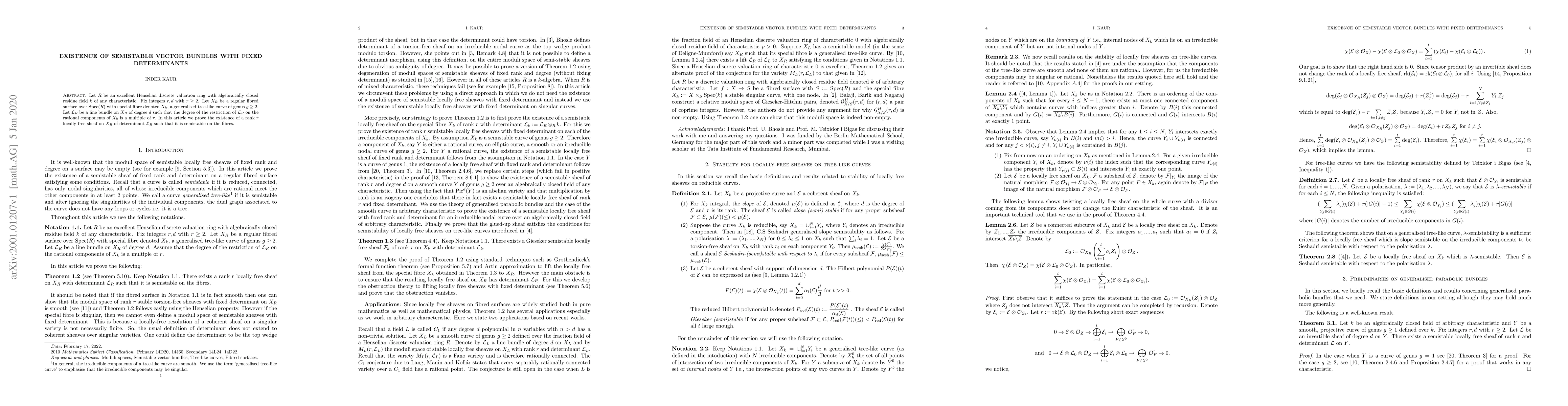 Thumbnail for Existence of semistable vector bundles with fixed determinants