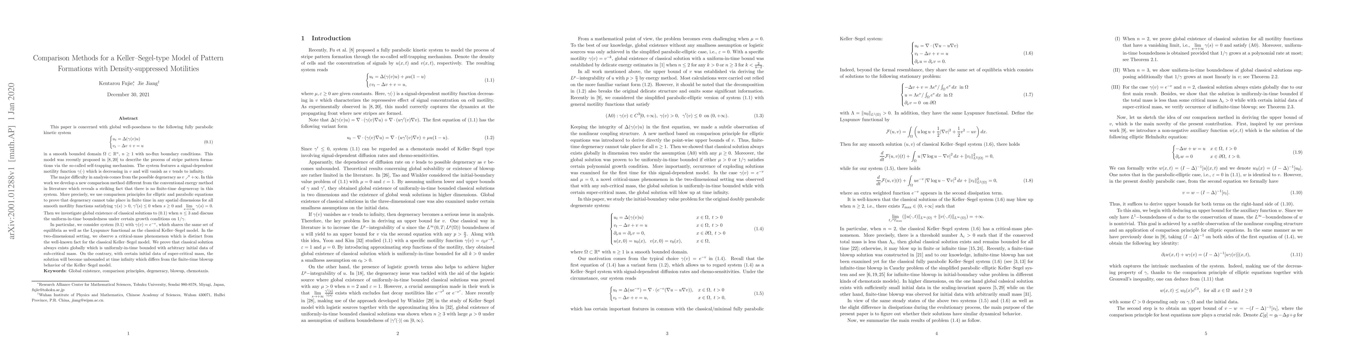 Thumbnail for Comparison Methods for a Keller--Segel-type Model of Pattern Formations
  with Density-suppressed Motilities