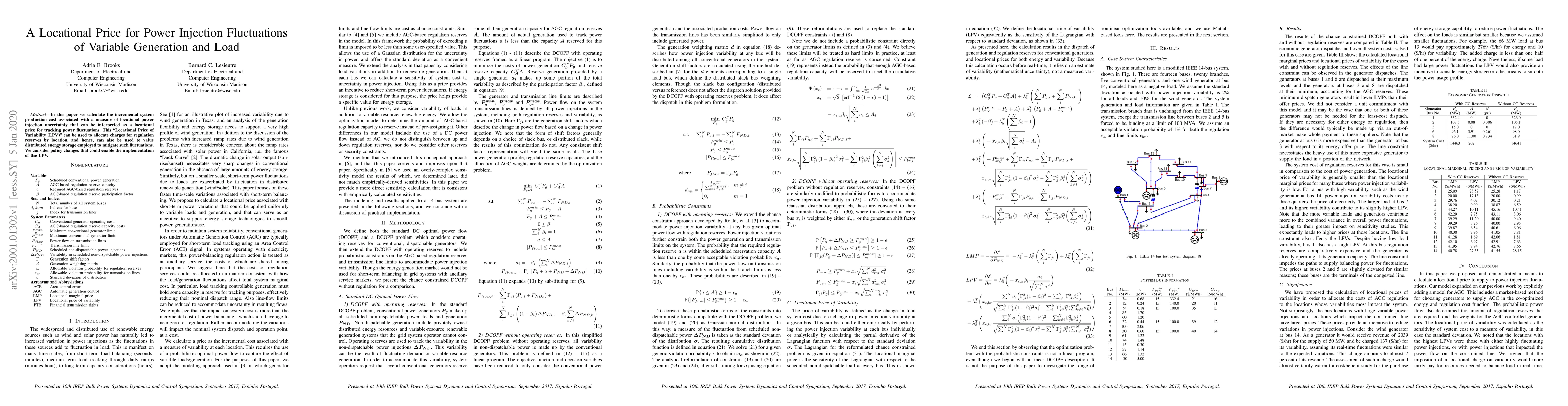 Thumbnail for A Locational Price for Power Injection Fluctuations of Variable
  Generation and Load
