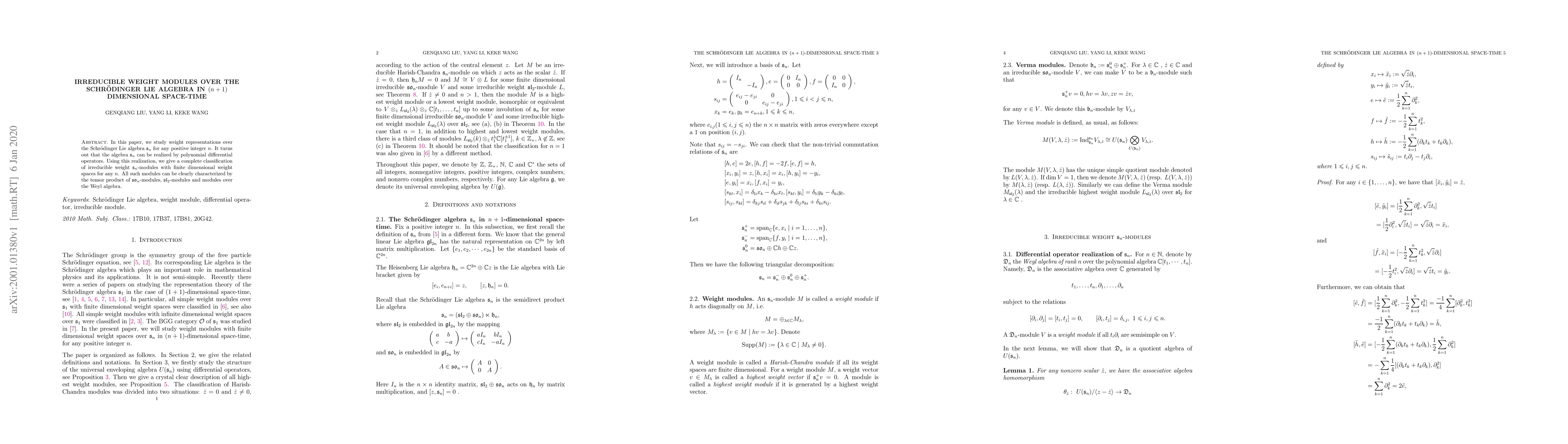 Thumbnail for Irreducible weight modules over the Schr{\"o}dinger Lie algebra in
  $(n+1)$ dimensional space-time