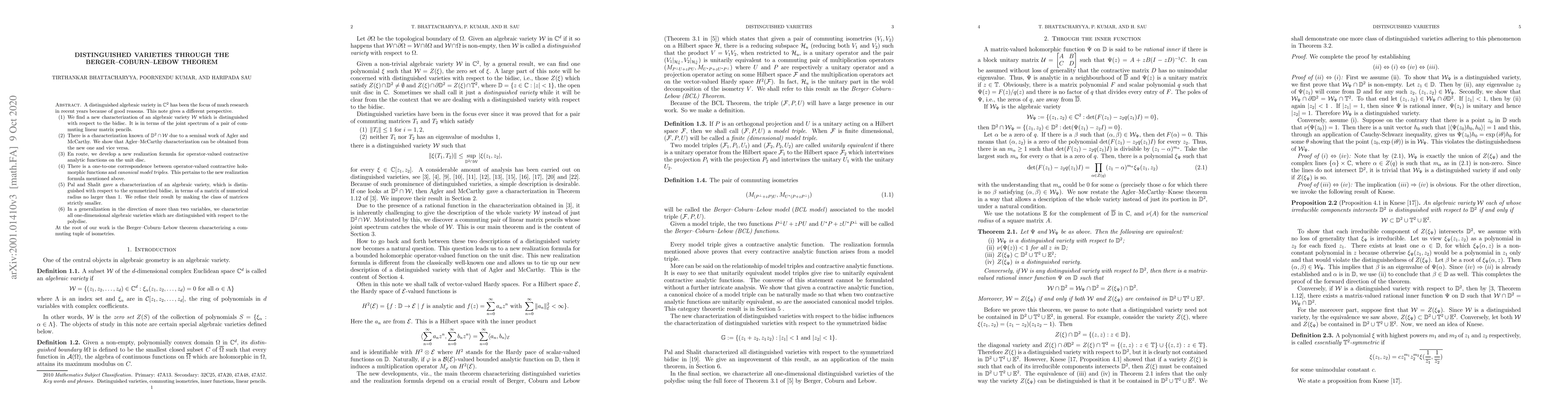 Thumbnail for Distinguished Varieties Through the Berger--Coburn--Lebow Theorem