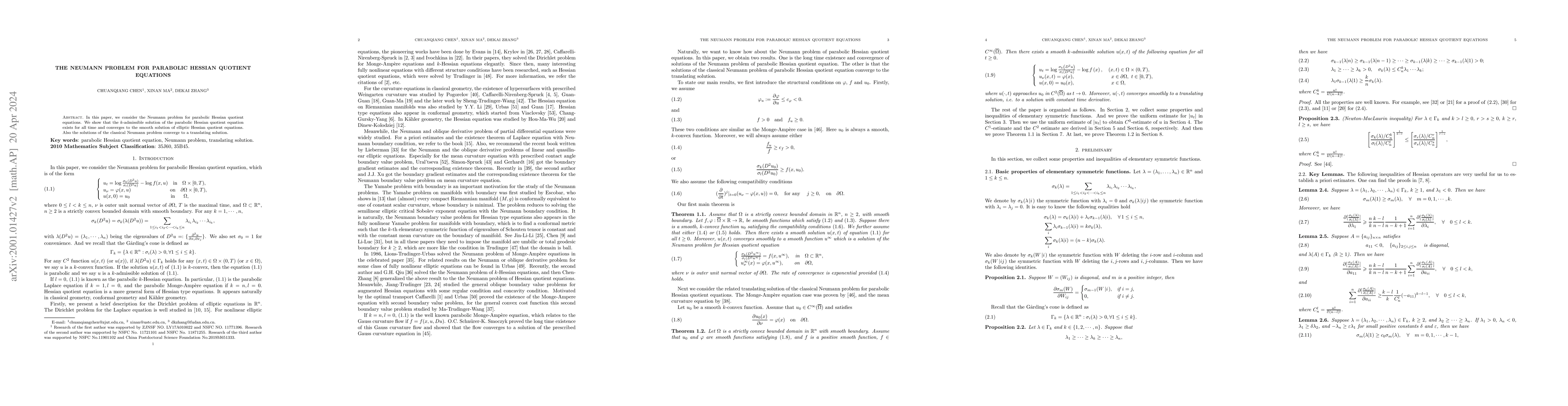 Thumbnail for The Neumann Problem for Parabolic Hessian Quotient Equations