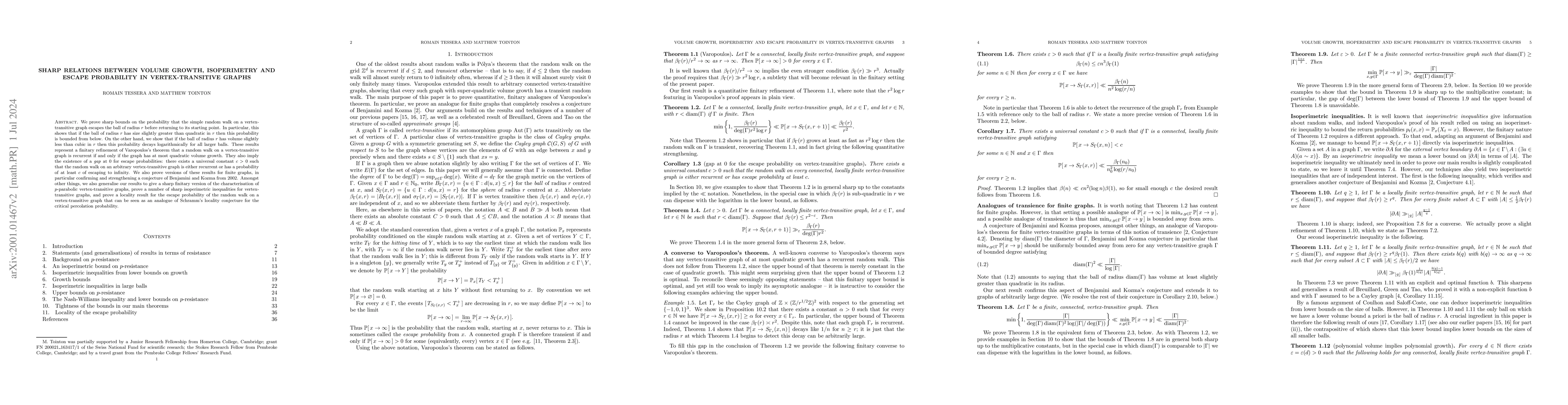 Thumbnail for Sharp relations between volume growth, isoperimetry and escape
  probability in vertex-transitive graphs
