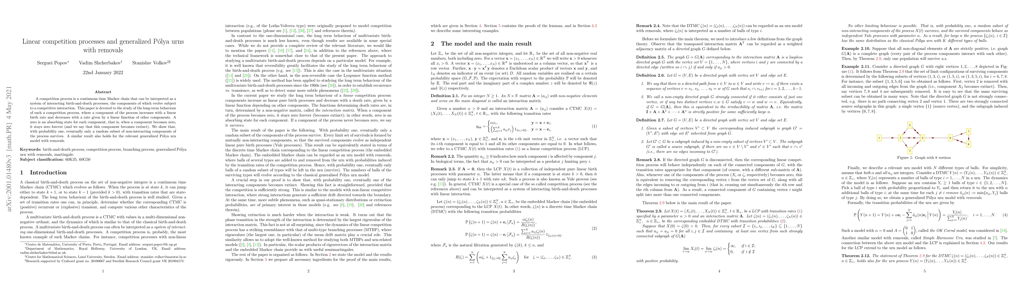 Thumbnail for Linear competition processes and generalized Polya urns with removals