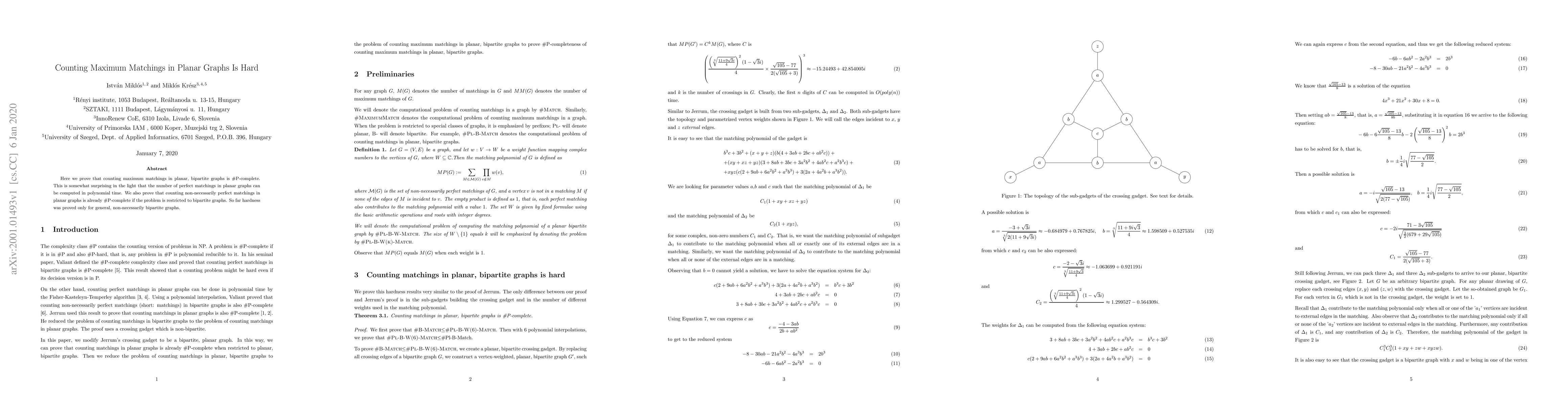 Thumbnail for Counting Maximum Matchings in Planar Graphs Is Hard
