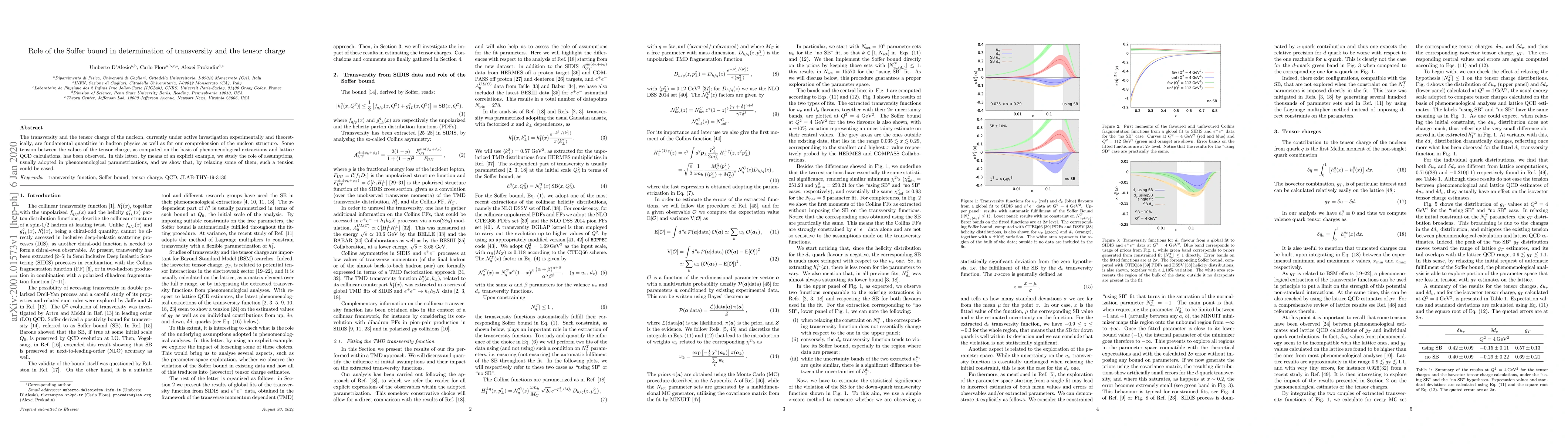 Thumbnail for Role of the Soffer bound in determination of transversity and the tensor
  charge