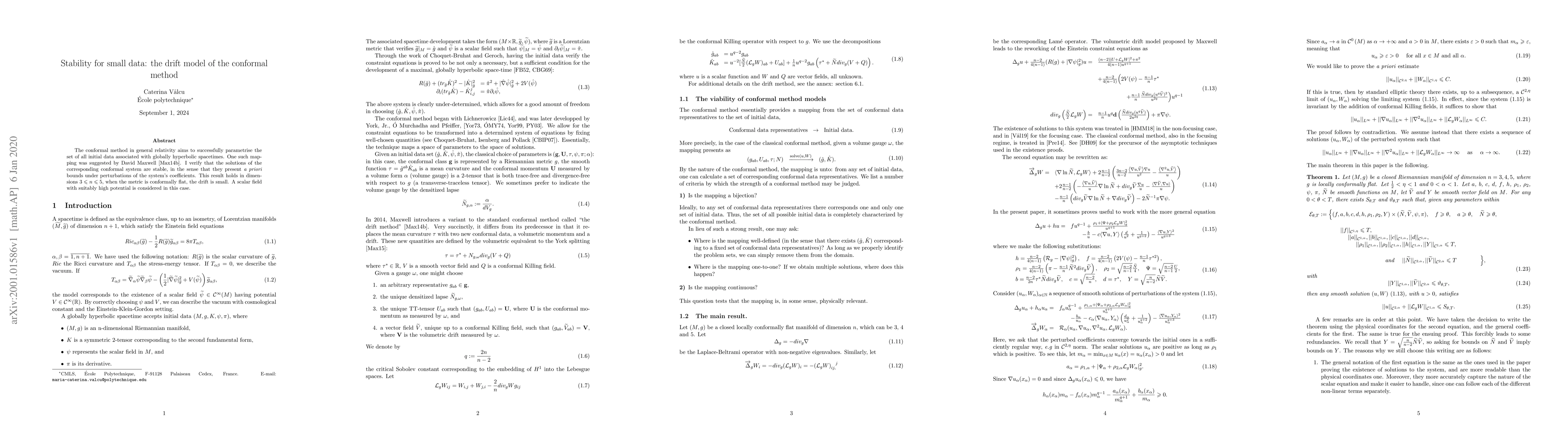 Thumbnail for Stability for small data: the drift model of the conformal method