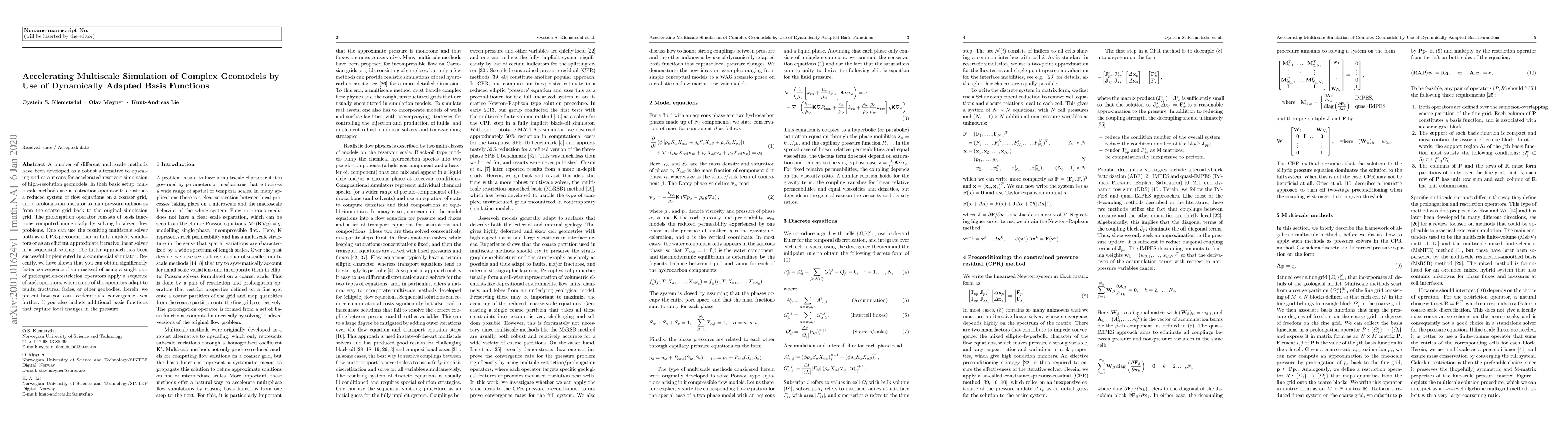 Thumbnail for Accelerating Multiscale Simulation of Complex Geomodels by Use of
  Dynamically Adapted Basis Functions