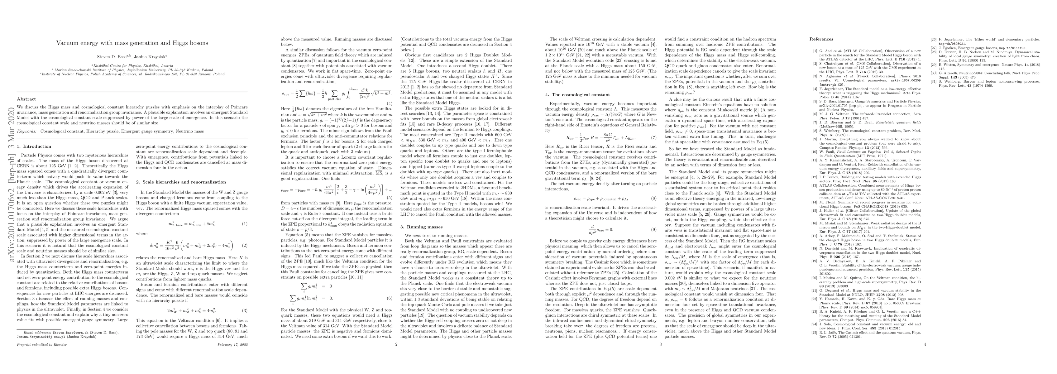 Thumbnail for Vacuum energy with mass generation and Higgs bosons