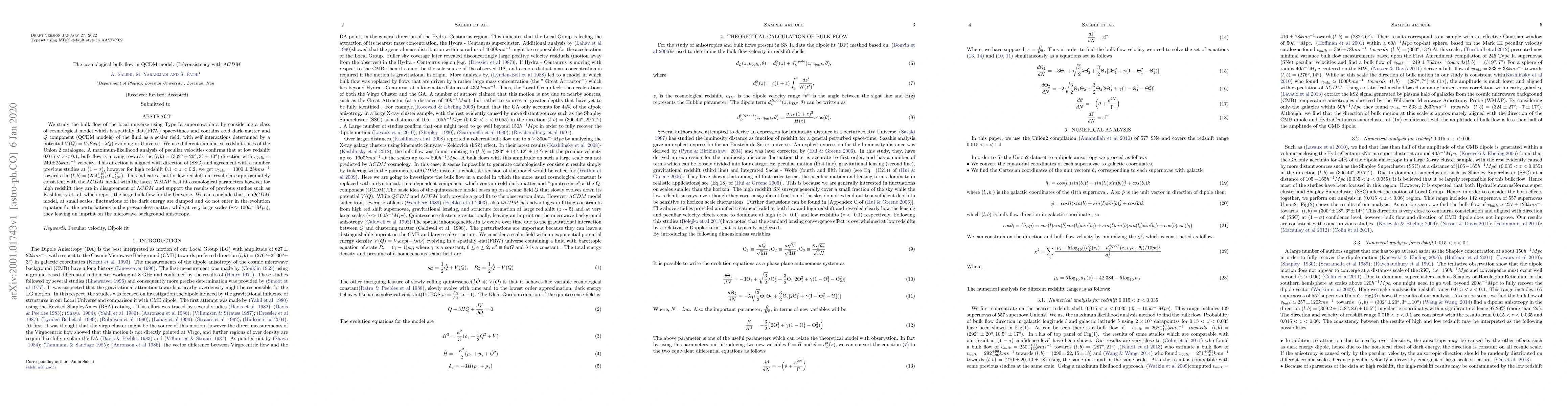 Thumbnail for The cosmological bulk flow in QCDM model: (In)consistency with $\Lambda
  CDM$