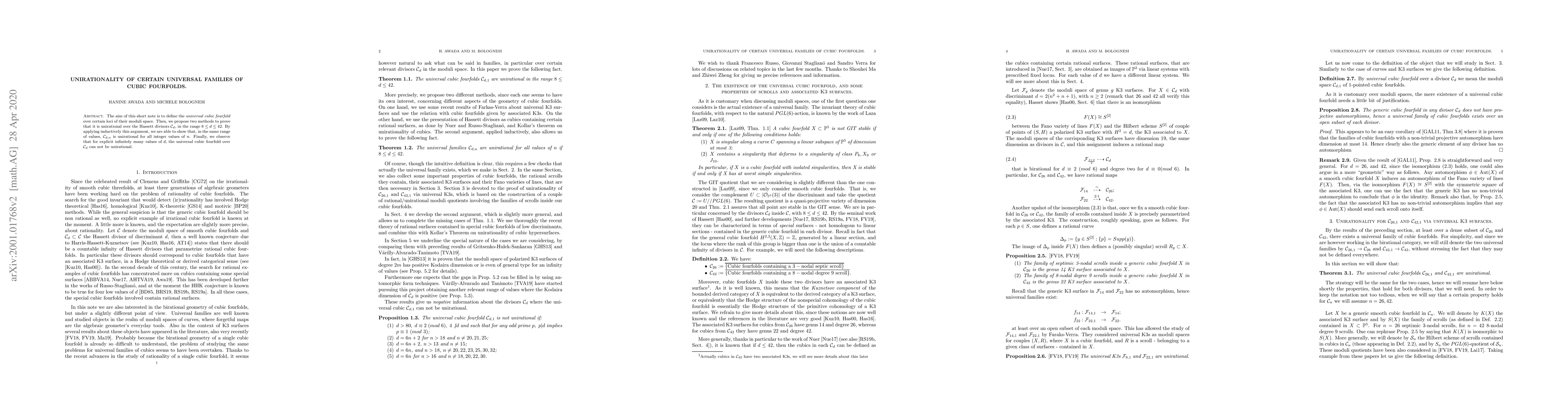Thumbnail for Unirationality of certain universal families of cubic fourfolds