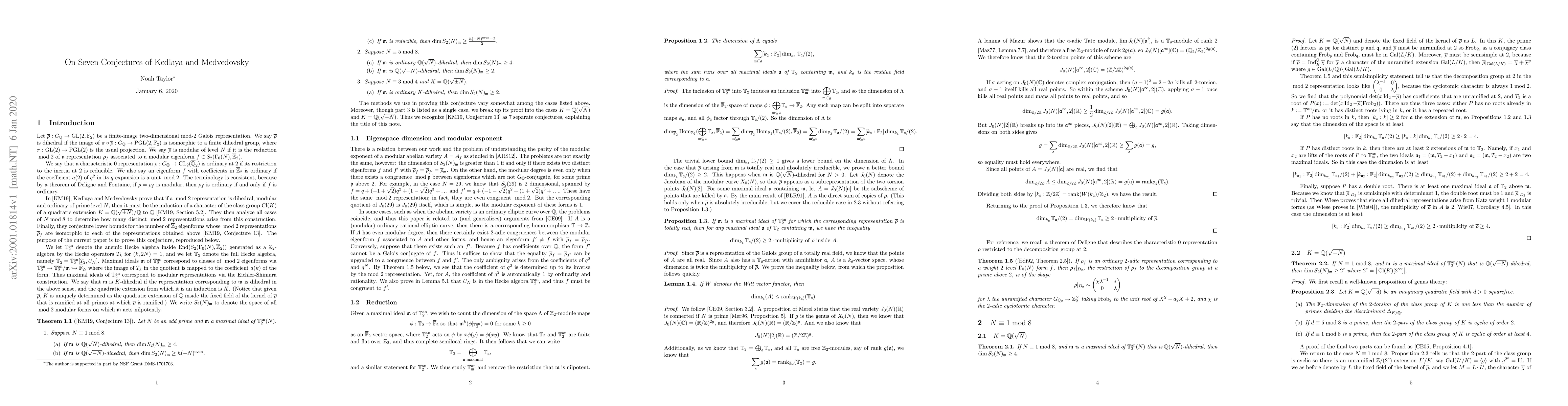 Thumbnail for On Seven Conjectures of Kedlaya and Medvedovsky
