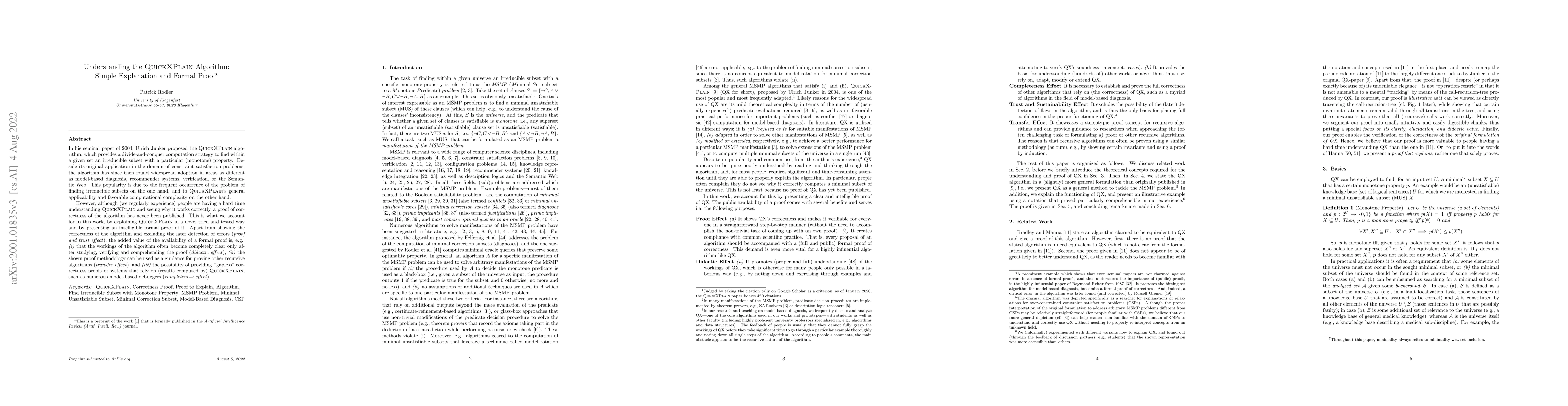 Thumbnail for Understanding the QuickXPlain Algorithm: Simple Explanation and Formal
  Proof