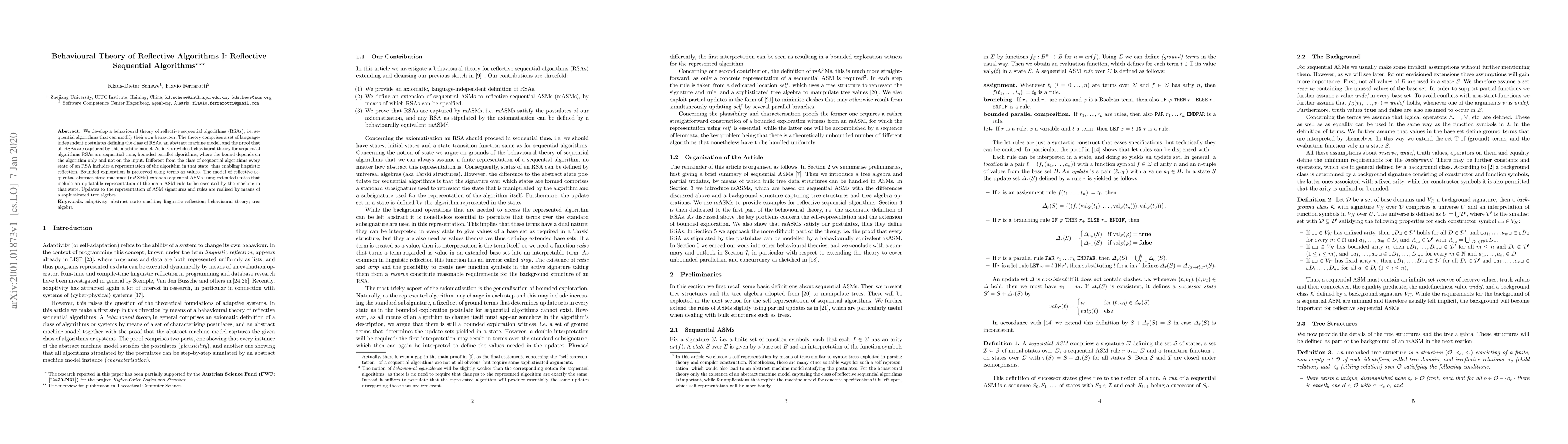 Thumbnail for Behavioural Theory of Reflective Algorithms I: Reflective Sequential
  Algorithms