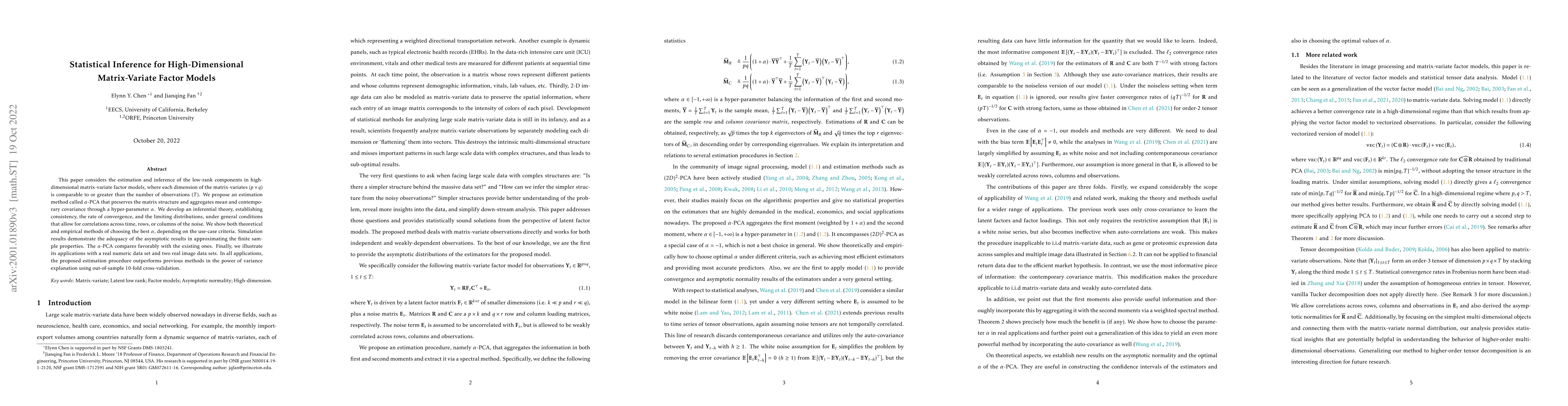 Thumbnail for Statistical Inference for High-Dimensional Matrix-Variate Factor Model