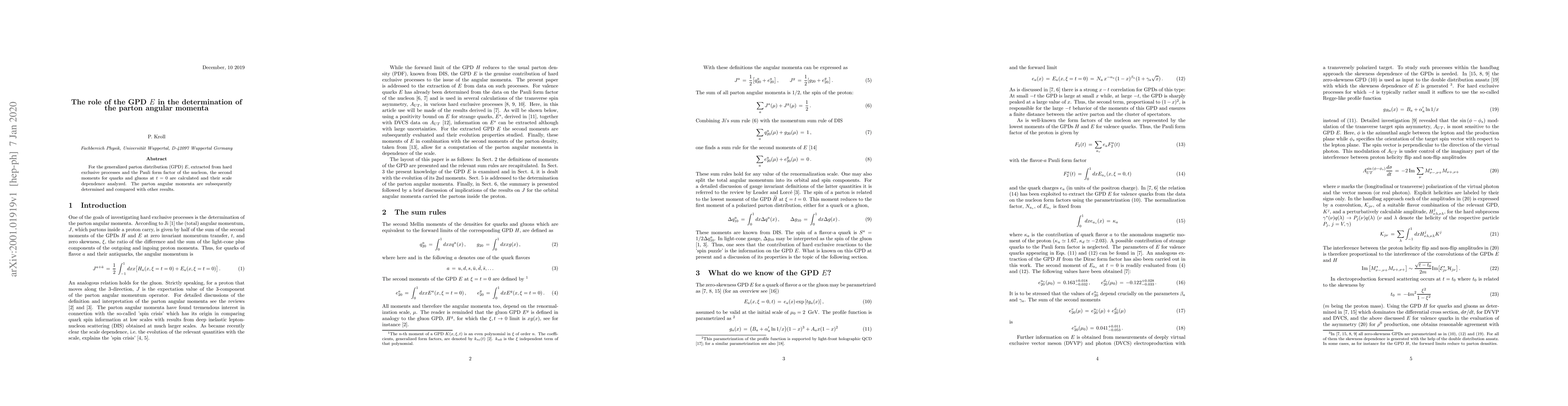 Thumbnail for The role of the GPD E in the determination of the parton angular momenta