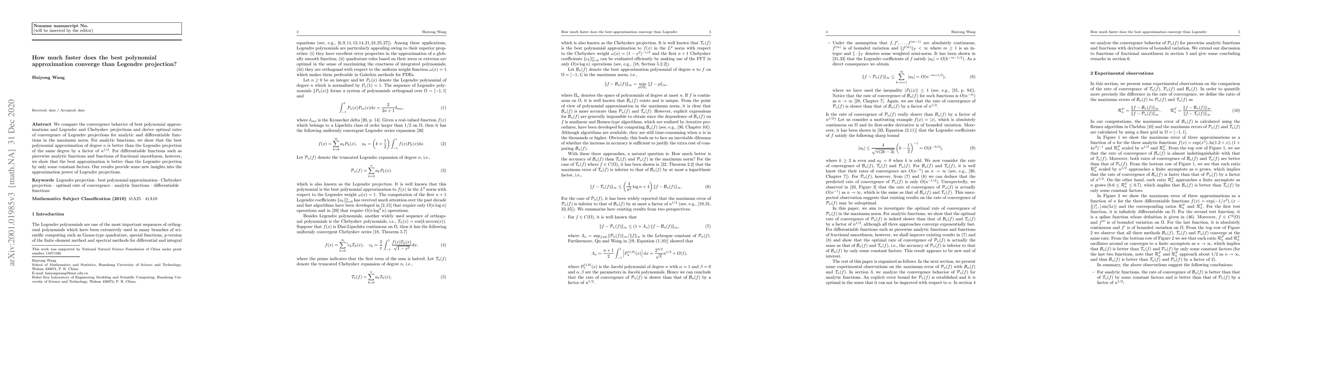 Thumbnail for How much faster does the best polynomial approximation converge than
  Legendre projection?