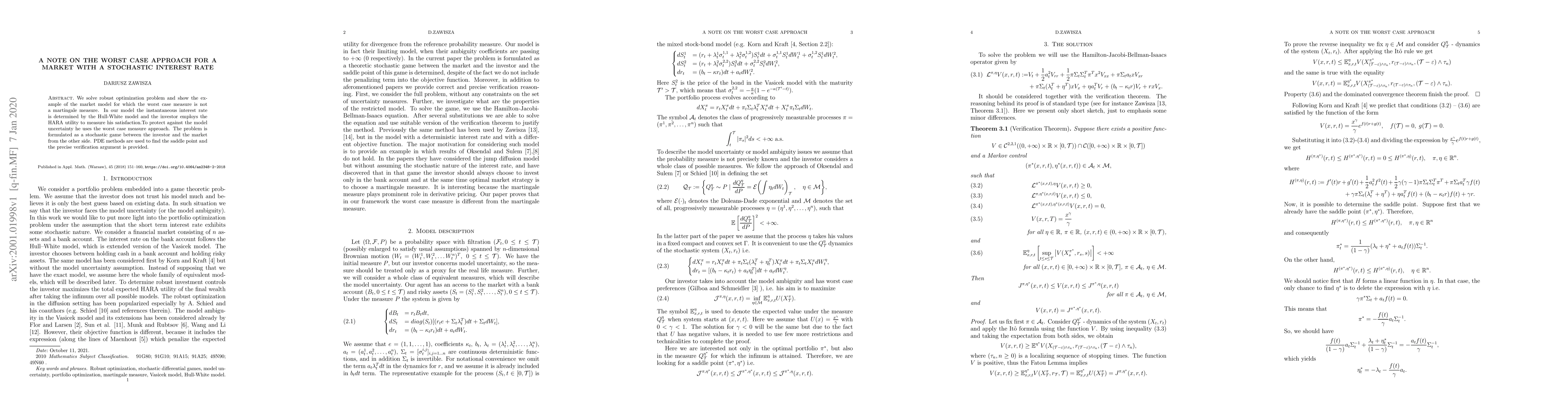 Thumbnail for A note on the worst case approach for a market with a stochastic
  interest rate