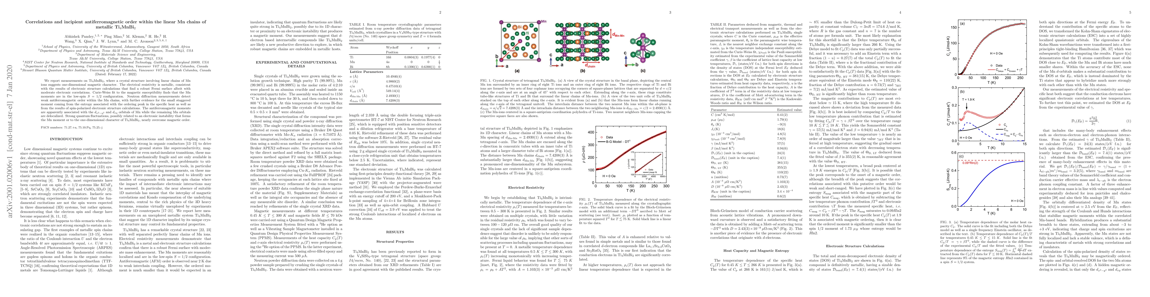 Thumbnail for Correlations and incipient antiferromagnetic order within the linear Mn
  chains of metallic Ti$_4$MnBi$_2$
