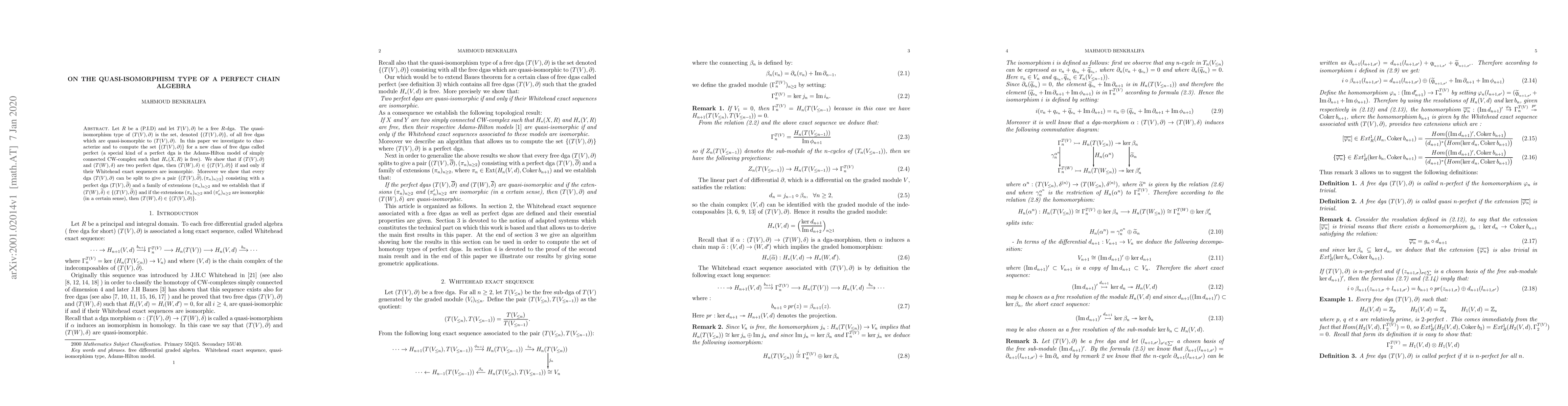 Thumbnail for On the quasi-isomorphism type of a perfect chain algebra