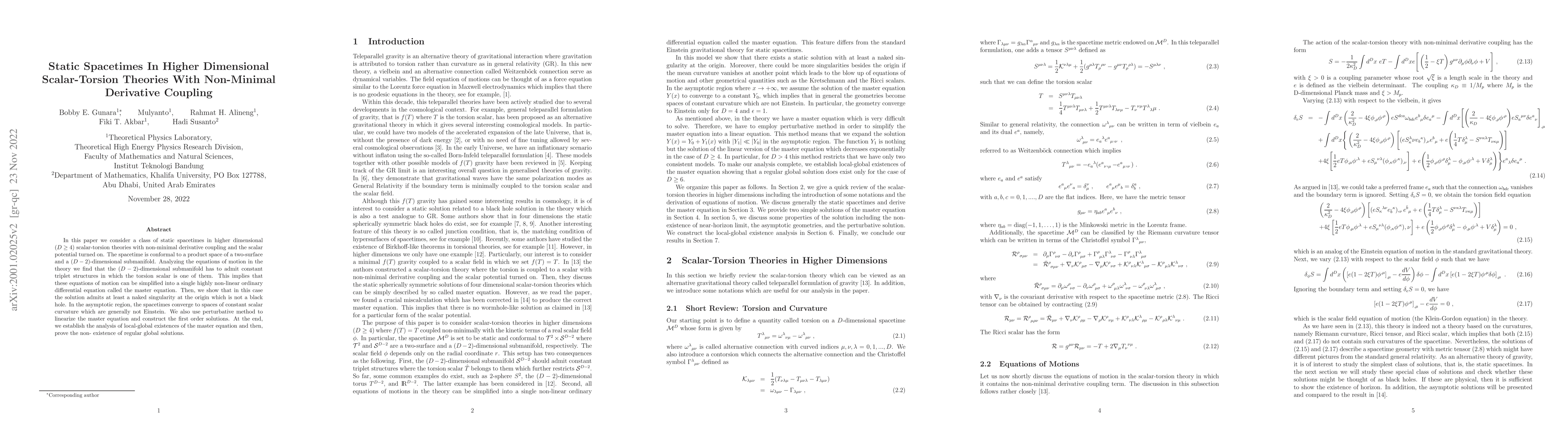 Thumbnail for Static Spacetimes In Higher Dimensional Scalar-Torsion Theories With
  Non-Minimal Derivative Coupling