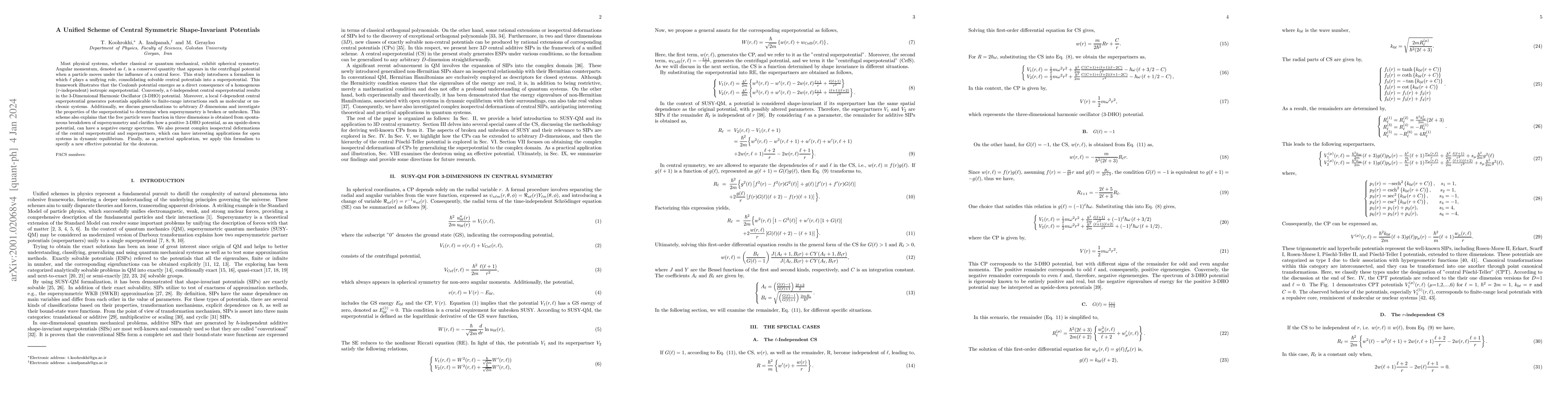 Thumbnail for A Unified Scheme of Central Symmetric Shape-Invariant Potentials