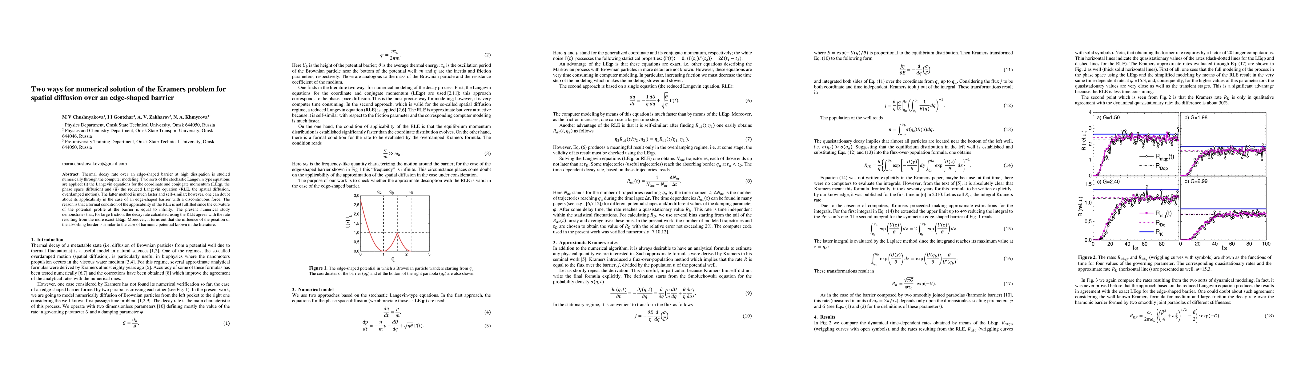Thumbnail for Two ways for numerical solution of the Kramers problem for spatial
  diffusion over an edge-shaped barrier