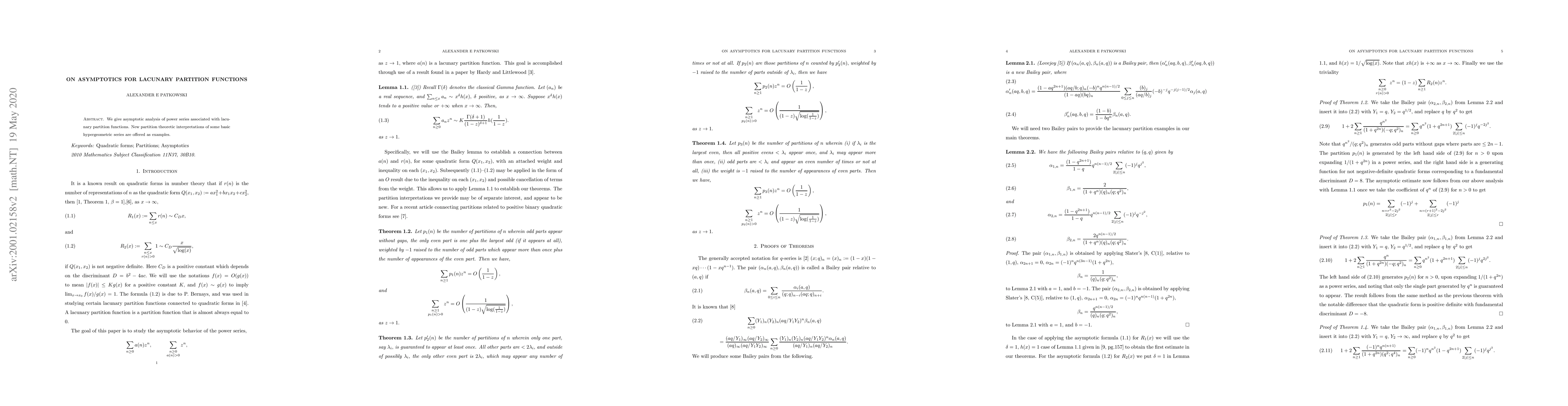 Thumbnail for On asymptotics for lacunary partition functions