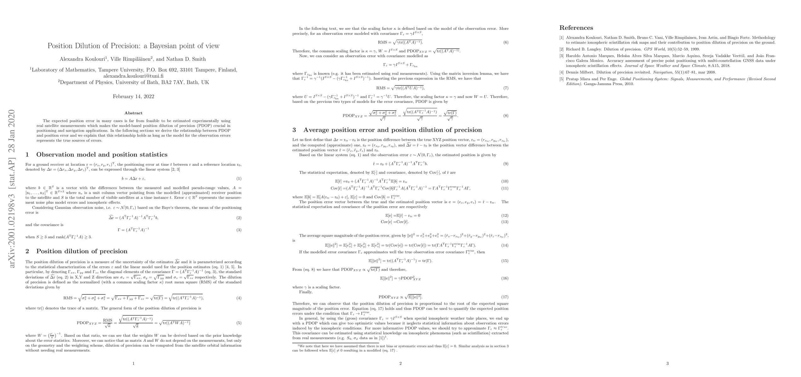 Thumbnail for Position Dilution of Precision: a Bayesian point of view