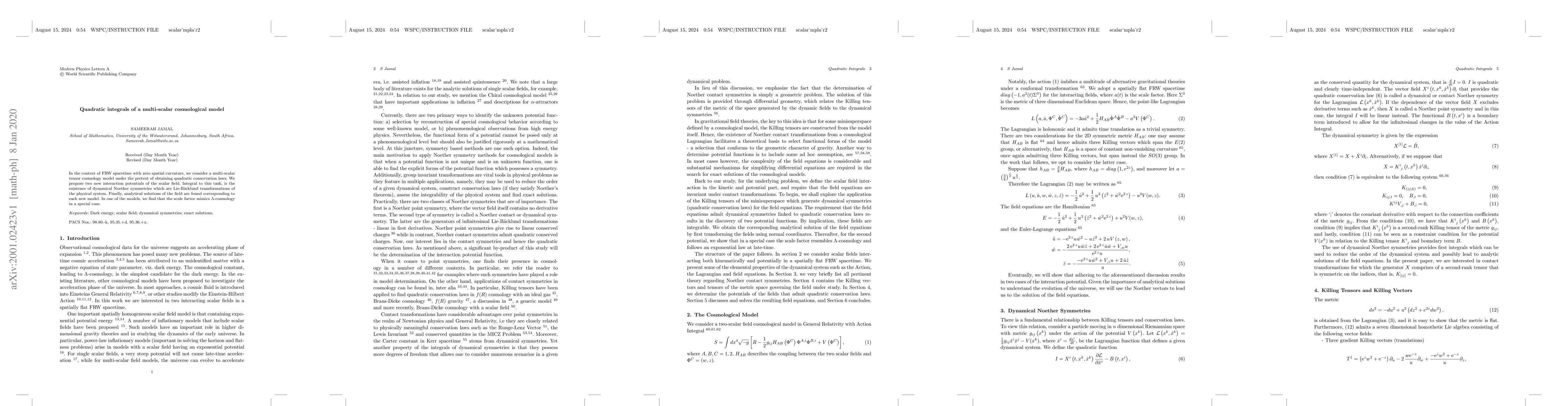 Thumbnail for Quadratic integrals of a multi-scalar cosmological model
