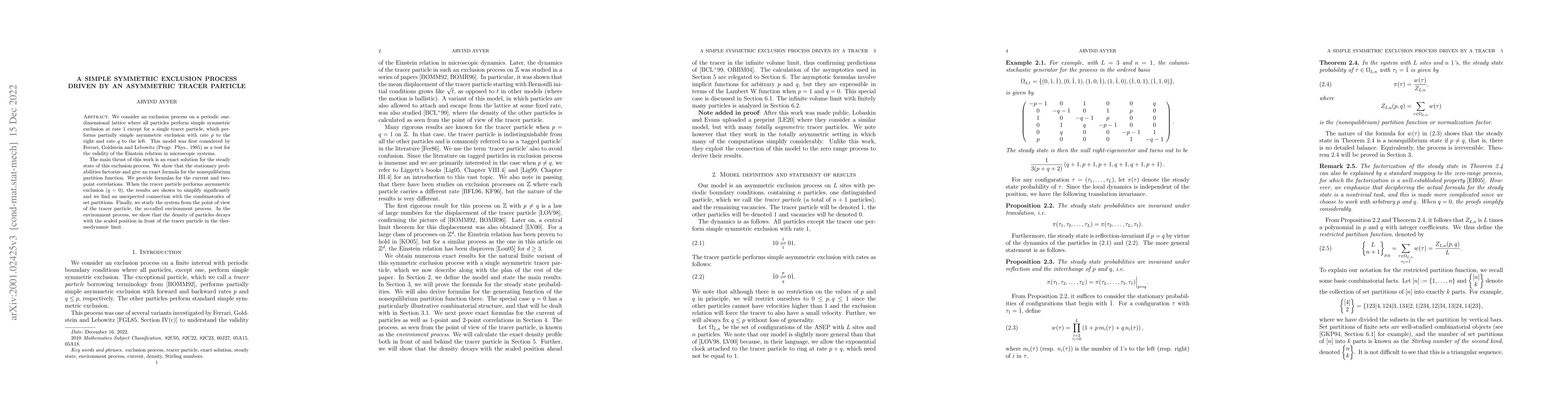 Thumbnail for A simple symmetric exclusion process driven by an asymmetric tracer
  particle