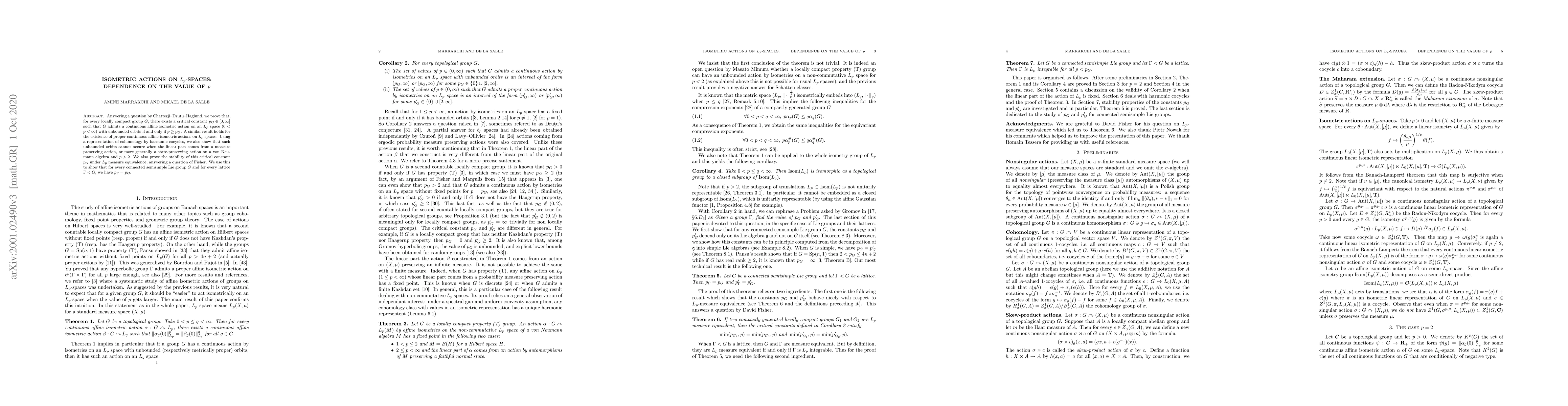 Thumbnail for Isometric actions on Lp-spaces: dependence on the value of p