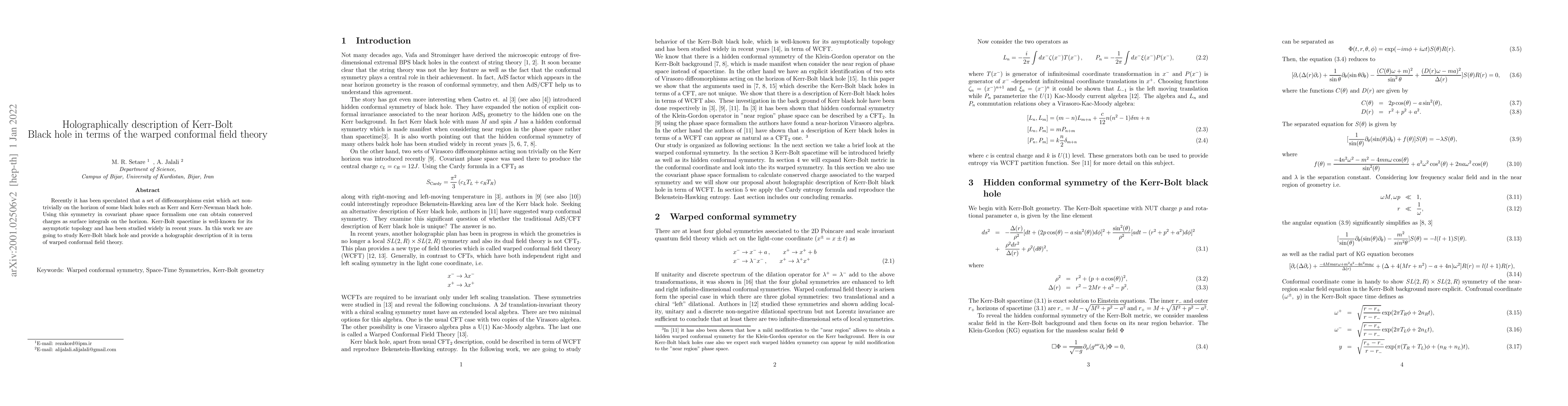 Thumbnail for Holographically description of Kerr-Bolt Black hole in terms of the
  warped conformal field theory