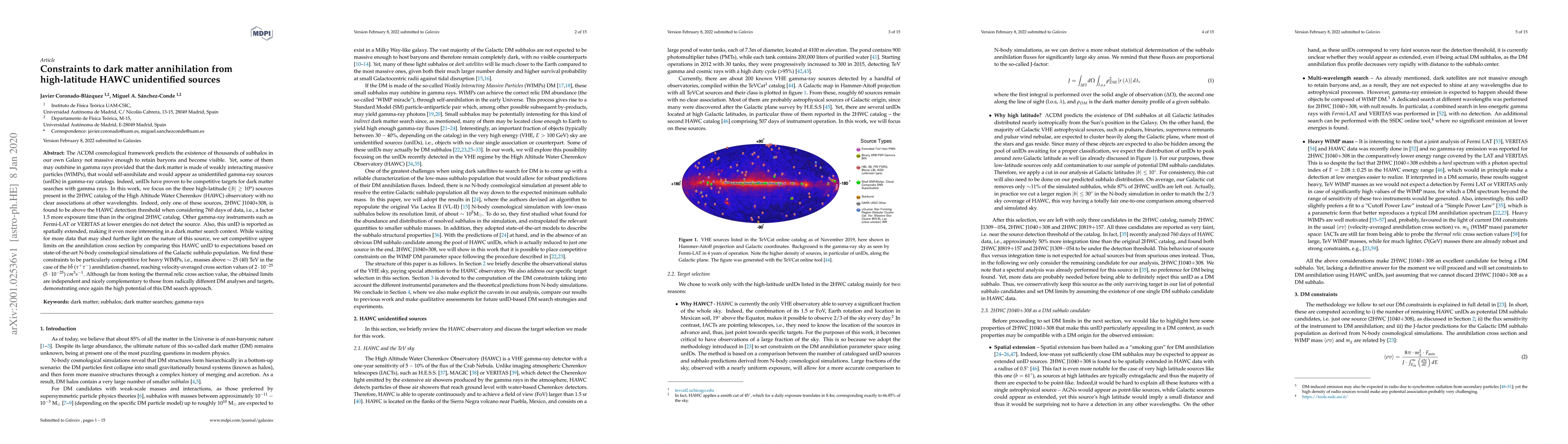 Thumbnail for Constraints to dark matter annihilation from high-latitude HAWC
  unidentified sources