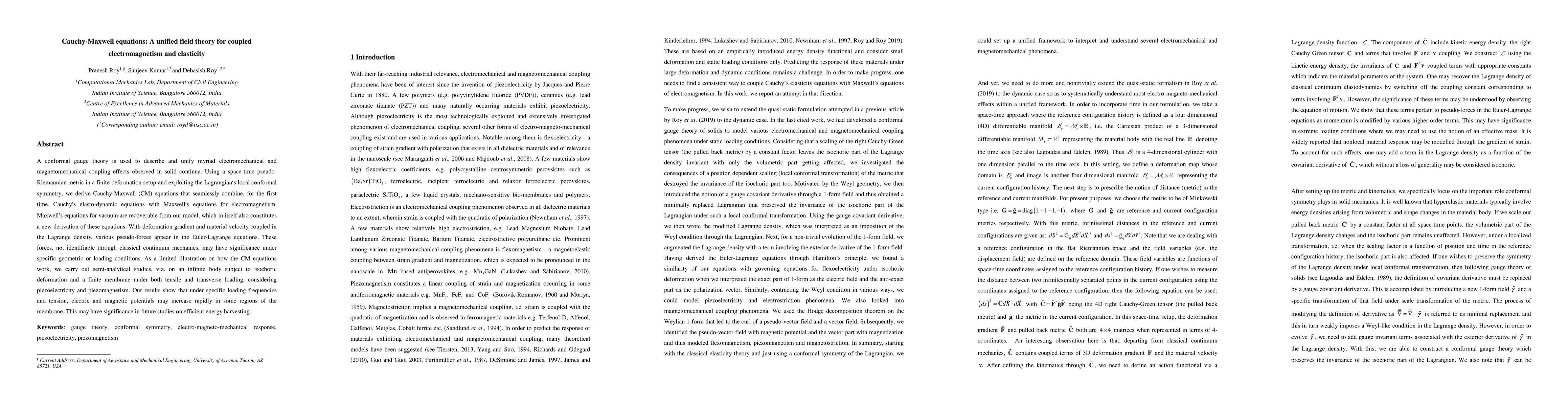 Thumbnail for Cauchy-Maxwell equations: A unified field theory for coupled
  electromagnetism and elasticity