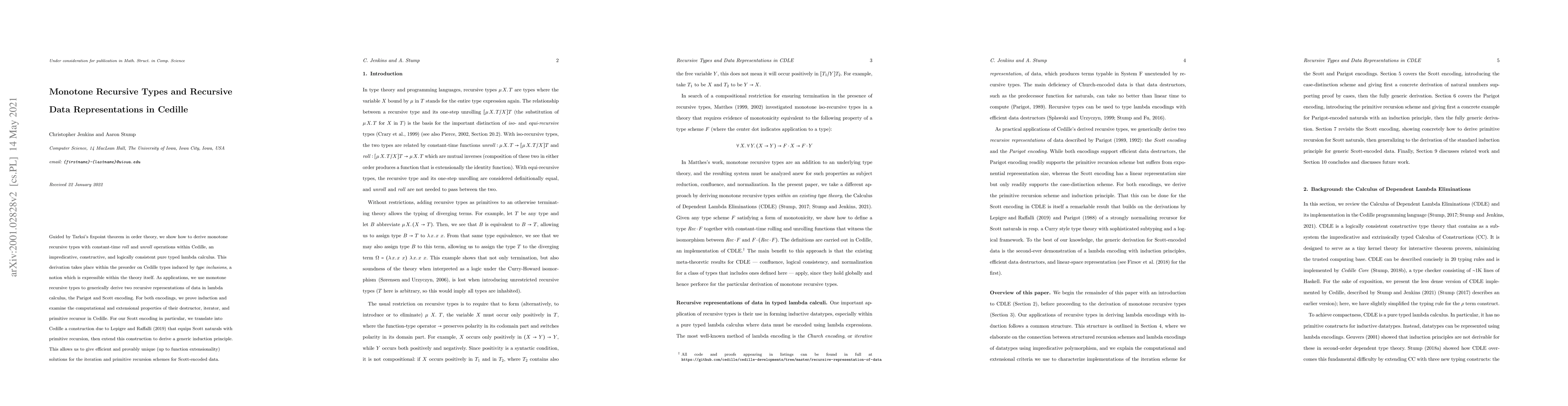 Thumbnail for Monotone recursive types and recursive data representations in Cedille