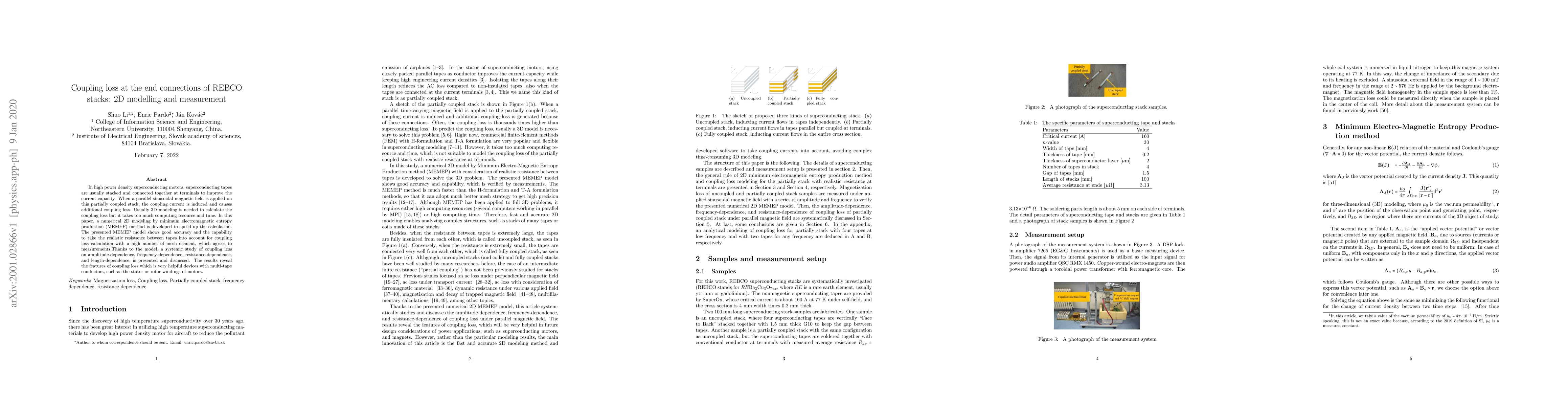 Thumbnail for Coupling loss at the end connections of REBCO stacks: 2D modelling and
  measurement