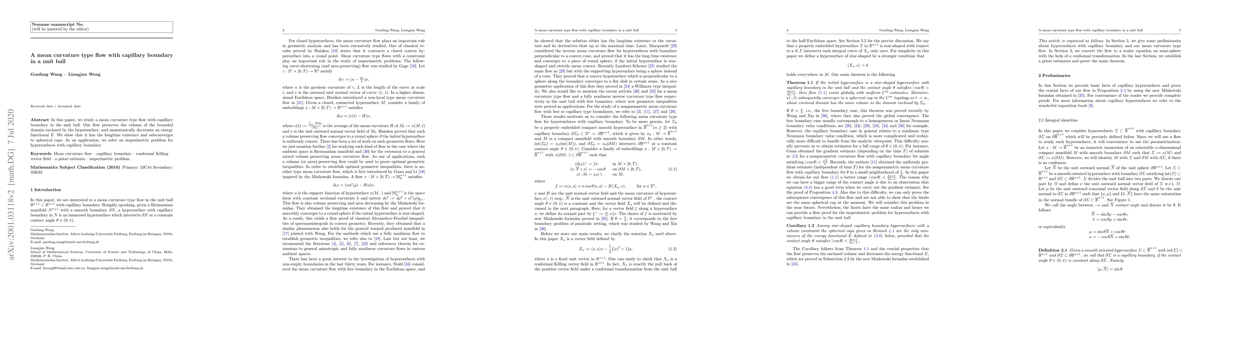 Thumbnail for A mean curvature type flow with capillary boundary in a unit ball