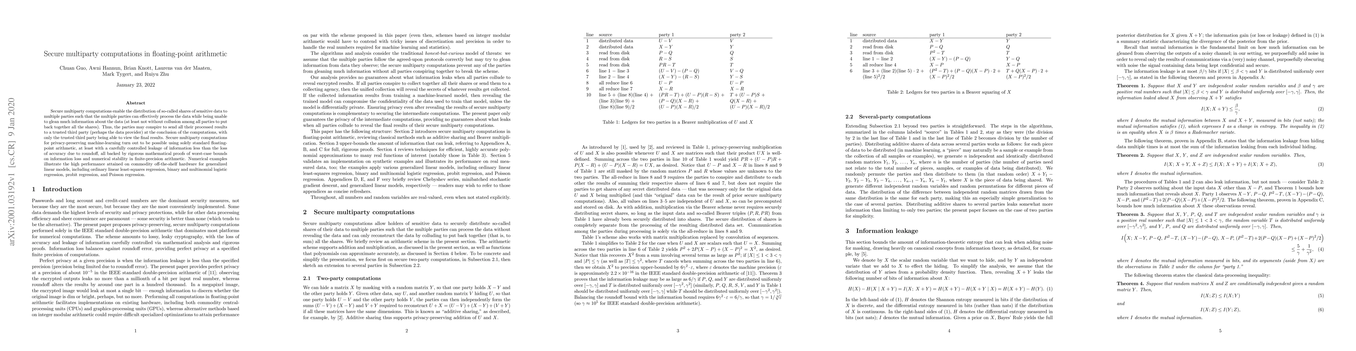 Thumbnail for Secure multiparty computations in floating-point arithmetic