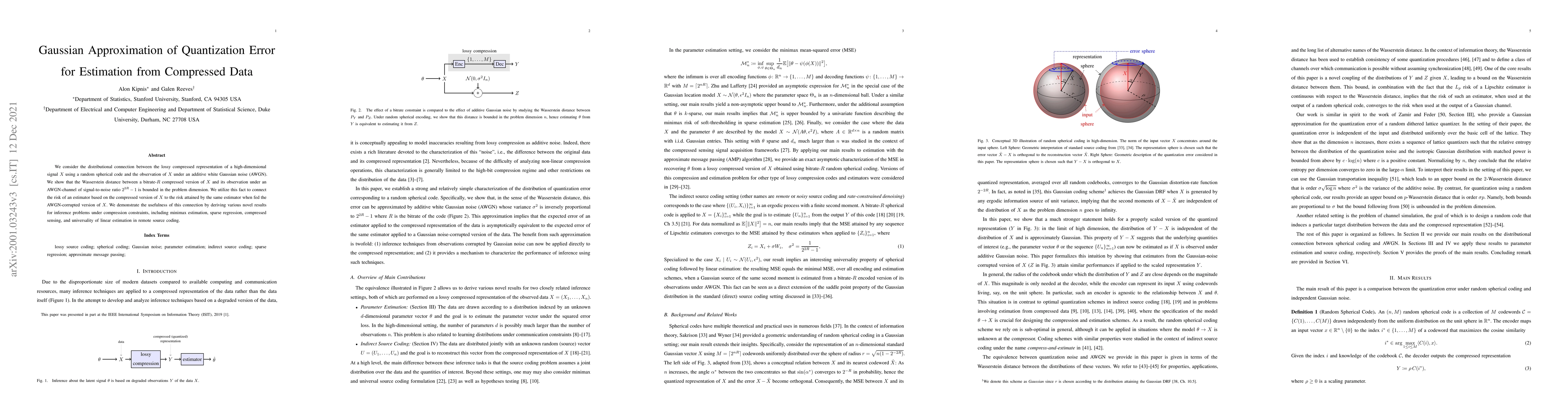 Thumbnail for Gaussian Approximation of Quantization Error for Estimation from
  Compressed Data