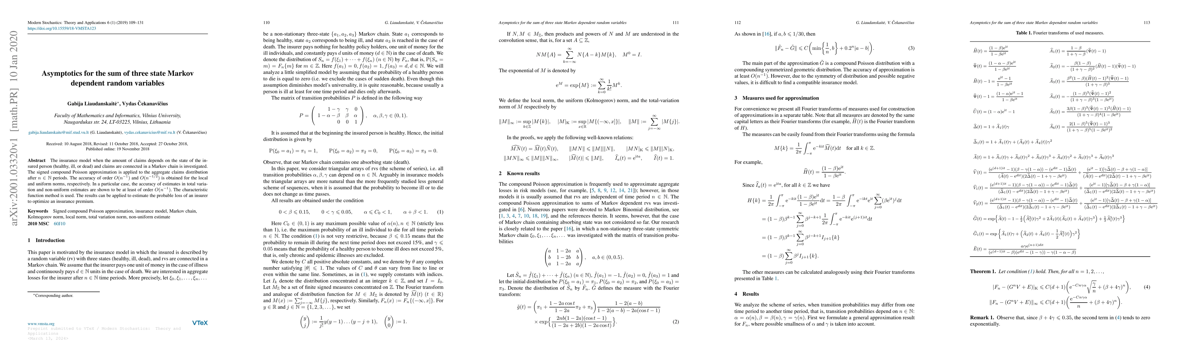 Thumbnail for Asymptotics for the sum of three state Markov dependent random variables