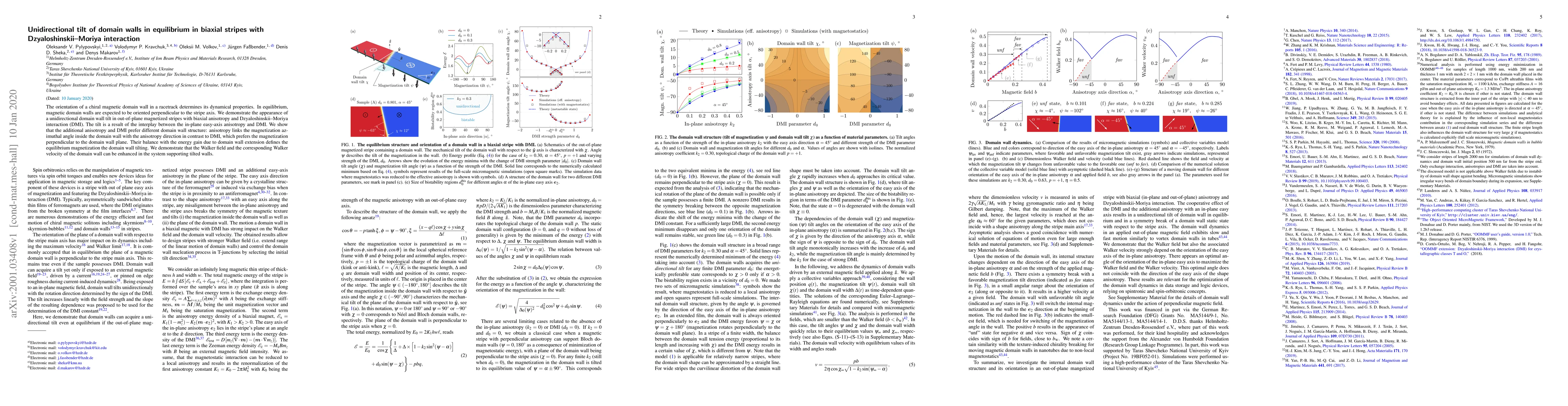 Thumbnail for Unidirectional tilt of domain walls in equilibrium in biaxial stripes
  with Dzyaloshinskii-Moriya interaction
