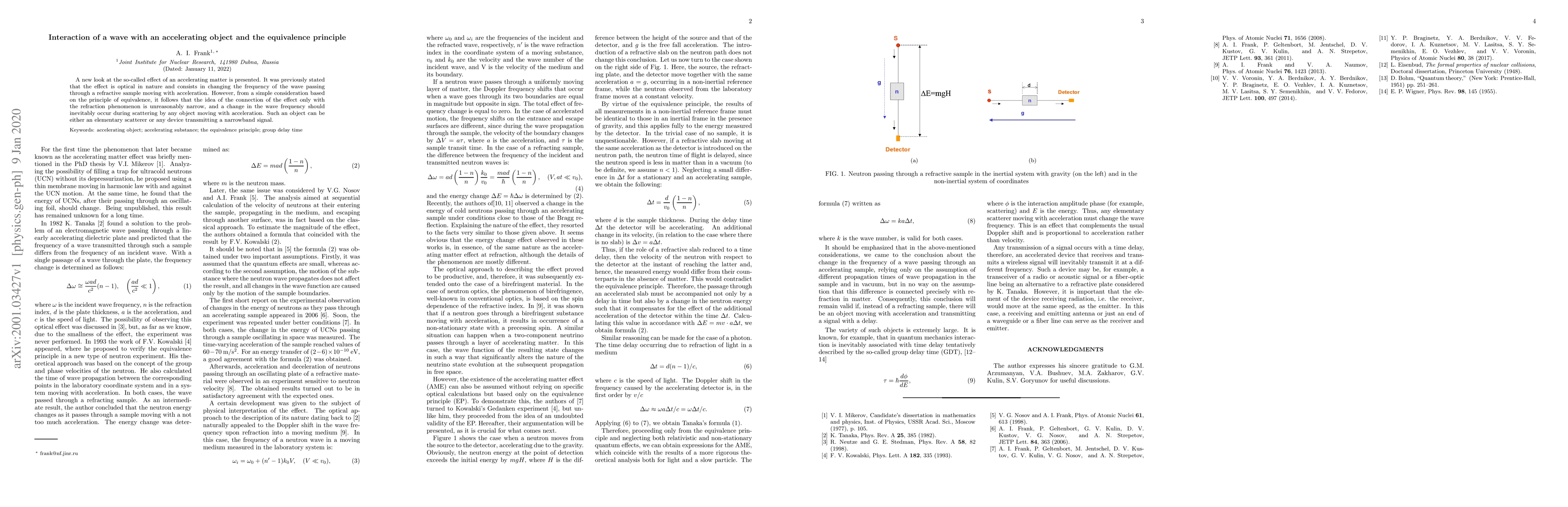 Thumbnail for Interaction of a wave with an accelerating object and the equivalence
  principle