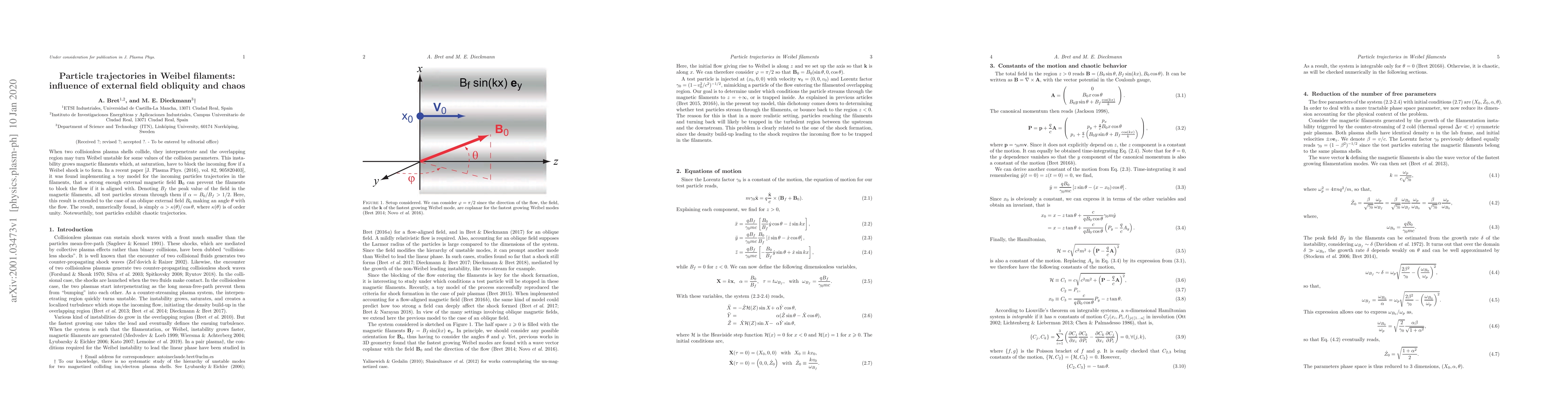 Thumbnail for Particle trajectories in Weibel filaments: influence of external field
  obliquity and chaos