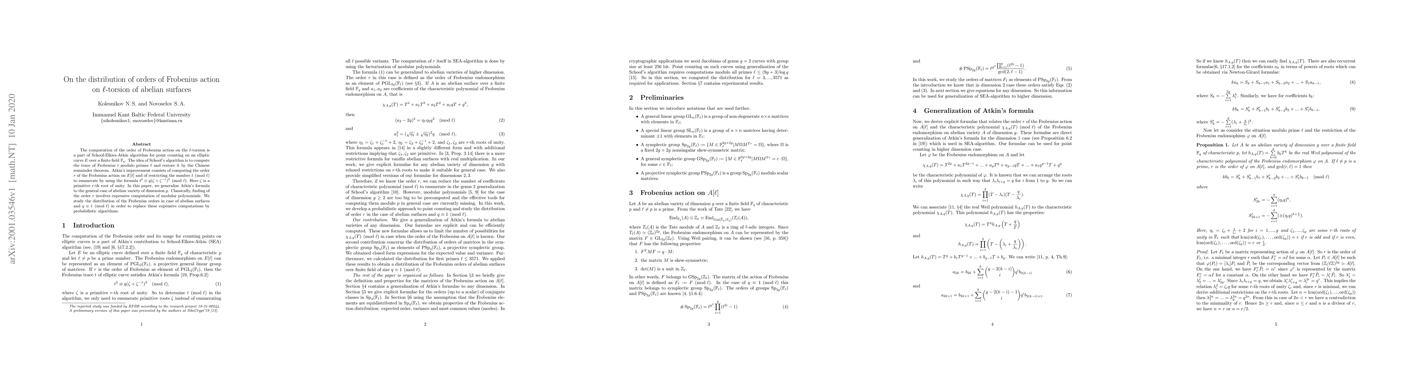 Thumbnail for On the distribution of orders of Frobenius action on $\ell$-torsion of
  abelian surfaces