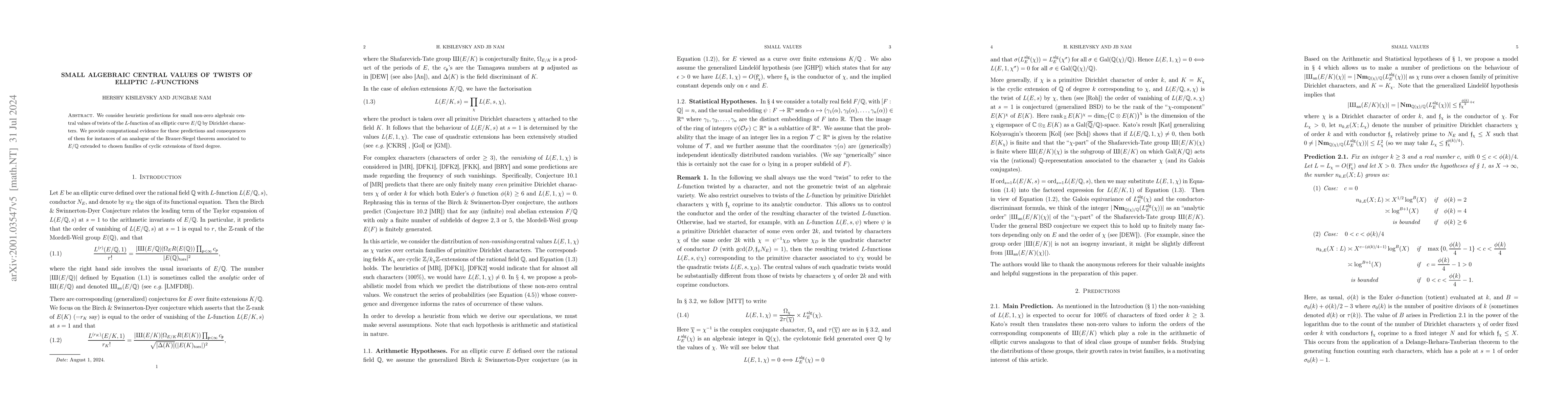 Thumbnail for Small Algebraic Central Values of Twists of Elliptic $L$-Functions