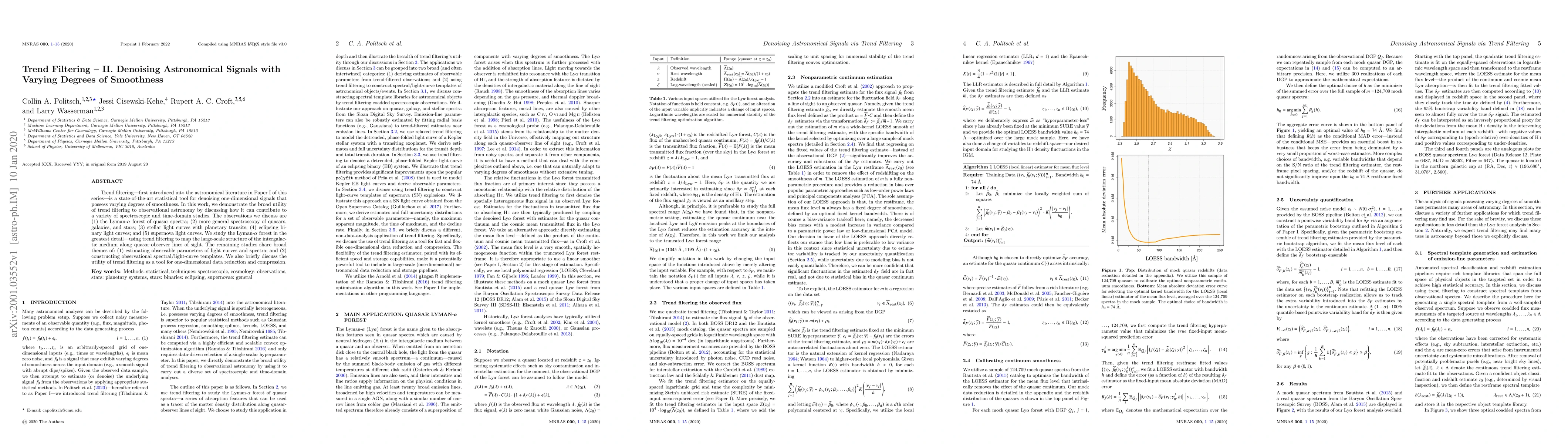 Thumbnail for Trend Filtering -- II. Denoising Astronomical Signals with Varying
  Degrees of Smoothness