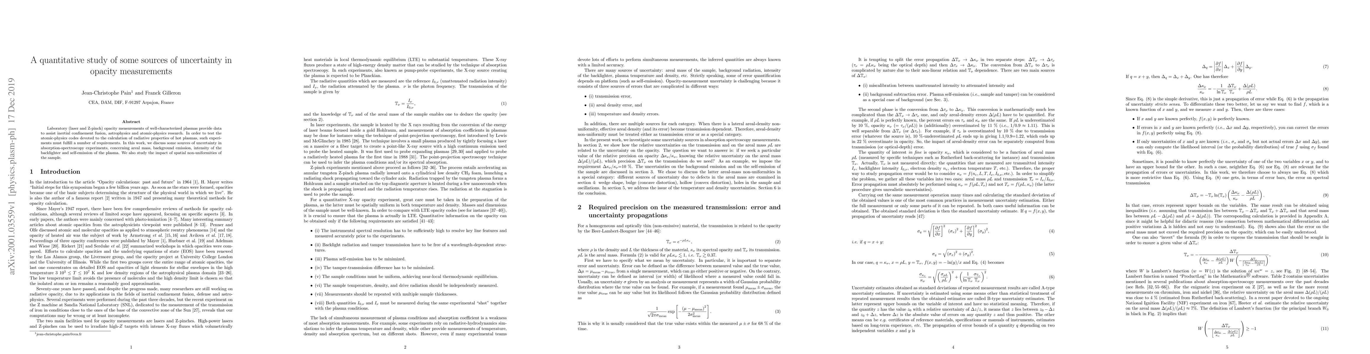 Thumbnail for A quantitative study of some sources of uncertainty in opacity
  measurements